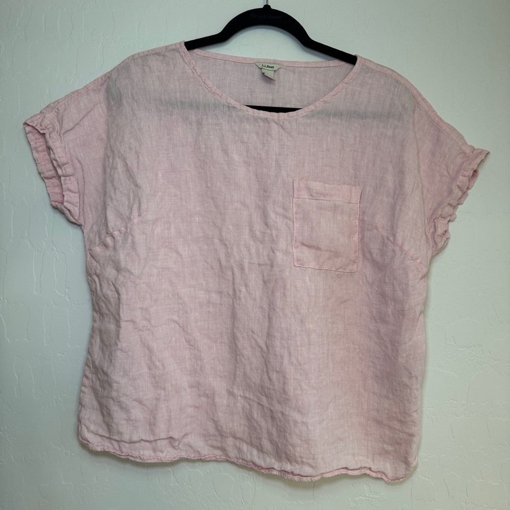 L.L.Bean 100% Linen Shirt Pink Cap Sleeve Boxy Top Women's Casual Coastal Size L